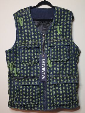 Valabasas Men's Navy & Lime Green Printed Utility Vest